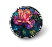 Spilla rotonda con finestra di vetro macchiato rosa rossa per uomo donna moda distintivo collare pin vestito giacca zaino accessori