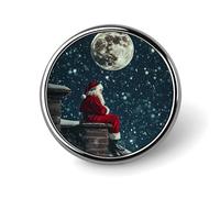 Spilla rotonda con fiocco di neve e luna di Natale, ideale per cravatte, abiti, matrimoni, compleanni, per uomini e donne