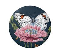 Spilla rotonda con fiore e farfalla, design in latta resistente con stampa su un solo lato, perfetta per regali personalizzati e decorazione di abbigliamento, Misura unica