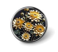 Spilla rotonda con fiori dorati su sfondo nero, per uomini e donne, spille da bavero resistenti ed eleganti, in metallo leggero per camicie, giacche, cappelli