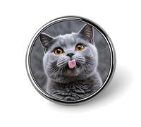 Spilla rotonda con gatto blu che sporge fuori, per uomini e donne, spille da bavero resistenti ed eleganti, distintivi in metallo leggero per camicie, giacche, cappelli