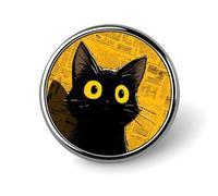 Spilla rotonda con gatto nero contro un giornale per uomo donna moda distintivo collare pin vestito giacca zaino accessori