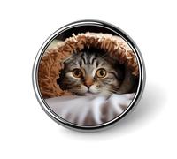 Spilla rotonda con gatto sotto la coperta, in metallo, personalizzata, adatta per abbigliamento, borse, cappelli, spilla stampata umoristica, decorazione per feste, accessori per uomini e donne