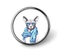 Spilla rotonda con gatto Sphynx, occhiali da sole, sciarpa, distintivo da bavero o cravatta per uomo e donna, impiegato, inse
