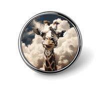 Spilla rotonda con giraffa tra le nuvole in metallo personalizzata, adatta per abbigliamento, borse, cappelli, spilla stampata umoristica, decorazione per feste, accessori per uomini e donne