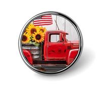 Spilla rotonda con girasoli da camion d'epoca, bandiera degli Stati Uniti, spilla da bavero, cravatta, abito, accessori per uomo e donna, matrimonio, compleanno