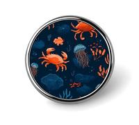 Spilla rotonda con granchi, coralli e oceano, elegante e decorativa per vestiti e zaini.