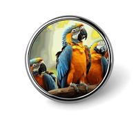 Spilla rotonda con graziosi pappagalli e un bellissimo coniglio bianco, per uomo e donna, accessori in lega per abiti, spilla da cravatta leggera da 1 pollice
