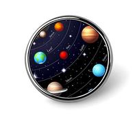 Spilla rotonda con il solare, Sole, Terra, Marte, Mercurio, Giove, Saturno, Urano, unisex, liscia, spilla da bavero, leggera, decorazione artigianale per accessori per costumi da uomo e da