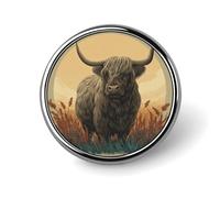 Spilla rotonda con illustrazione di mucca delle Highland retrò per uomo donna moda distintivo collare pin vestito giacca zaino accessori