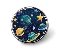 Spilla rotonda con immagini di teschi spaziali in stile cartone animato, per accessori da uomo e da donna, in lega, per cravatta leggera da 1 pollice