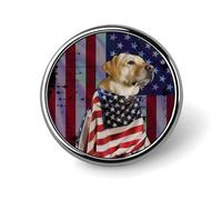 Spilla rotonda con Labrador Retriever e bandiera americana, ideale come distintivo da bavero o cravatta per uomo e donna, impiegato/a o insegnante.