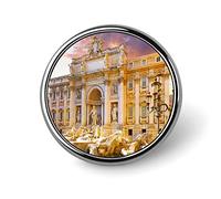 Spilla rotonda con le fontane di Roma, spilla da cravatta unisex liscia, spilla leggera, decorazione artigianale per gioielli, accessorio per costumi da uomo e da donna