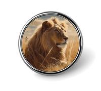 Spilla rotonda con leone della prateria, simpatica, smaltata, spilla da bavero, decorazione per abbigliamento, unisex, per cappelli, borse, camicie