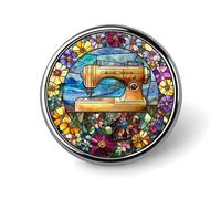 Spilla rotonda con macchina da cucire e fiori in vetro colorato per uomo e donna, distintivo alla moda, spilla da colletto, giacca elegante, accessori per zaino