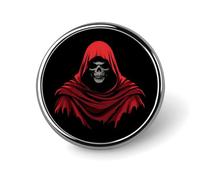 Spilla rotonda con mantello rosso del Grim Reaper, spilla carina, spilla decorativa, gioielli per uomo e donna, spille da bavero in metallo