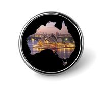 Spilla rotonda con mappa dell'Australia e teatro dell'Opera di Sydney, stemma smaltato da bavero, decorazione per zaino e cappello.