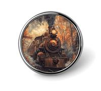 Spilla rotonda con motivo a treno a vapore in autunno, spilla carina, decorazione per gioielli da uomo e da donna, spille in metallo