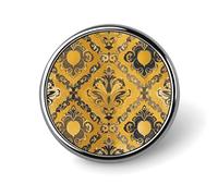 Spilla rotonda con motivo broccato in giallo e grigio, spilla da bavero in metallo personalizzata, adatta per abbigliamento, borse, cappelli, spilla stampata umoristica, decorazione per feste