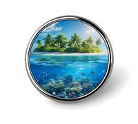 Spilla rotonda con motivo di pesci e snorkeling su un'isola tropicale, ideale come spilla da bavero, distintivo per abbigliamento e cappelli, regalo per uomo e donna.