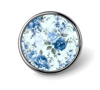 Spilla rotonda con motivo floreale blu con rose per uomini e donne, spille da bavero resistenti ed eleganti, distintivi in metallo leggero per camicie, giacche, cappelli