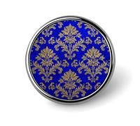 Spilla rotonda con motivo floreale blu reale e oro, per uomo e donna, alla moda, accessorio per abiti, giacche, zaini