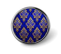 Spilla rotonda con motivo floreale blu reale e oro, per uomo e donna, alla moda, accessorio per abiti, giacche, zaini