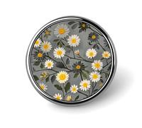 Spilla rotonda con motivo floreale giallo e bianco con ramo di albero, spilla in metallo personalizzata, adatta per abbigliamento, borse, cappelli, spilla stampata umoristica, decorazione per feste