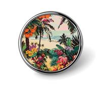 Spilla rotonda con motivo floreale tropicale personalizzato in metallo, adatta per abbigliamento, borse, cappelli, spilla stampata umoristica, decorazione per feste, accessori per uomini e donne