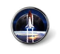 Spilla rotonda con motivo Space Shuttle in decollo per una missione, nebulosa spaziale, unisex, spilla liscia da bavero, spilla leggera, decorazione artigianale per accessori per costumi da uomo e