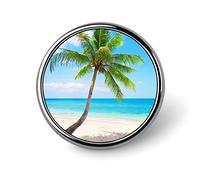 Spilla rotonda con motivo spiaggia, oceano, palma da cocco, sabbia bianca, cielo blu, unisex, spilla liscia da bavero, spilla leggera, decorazione per gioielli, accessori per costumi, uomo e donna