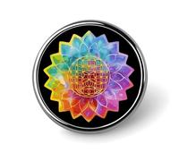 Spilla rotonda con motivo tie-dye arcobaleno e fiore della vita, spilla con bottone, spilla da bavero, cravatta, distintivo, cappello, abbigliamento, accessori per uomo e donna.