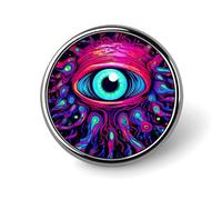 Spilla rotonda con occhio di Allah illuminabile a luce nera, ideale per uomo, donna, impiegato, insegnante. Decorazione per b