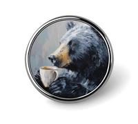 Spilla rotonda con orso che tiene una tazza di caffè, per uomo e donna, alla moda, spilla per colletto, giacca, zaino, accessori