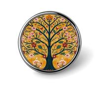 Spilla rotonda con pavone psichedelico, mandala, albero della vita giallo-arancio, per uomo e donna, accessori per abiti in lega, spilla da cravatta leggera da 1 pollice