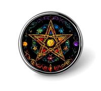 Spilla rotonda con pentagramma wiccan, stregoneria, magia, paganesimo, stella, graziosa spilla a bottone per zaini, giacche, cappelli e decorazioni.