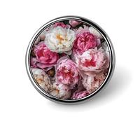 Spilla rotonda con peonie bianche e pesca simpatica spilla cappelli giacche decorazione personalizzata spilla abbigliamento gioielli accessori per festa di nozze regalo
