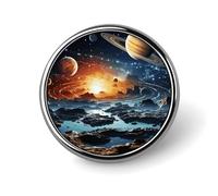 Spilla rotonda con pianeti stelle e galassia della Via Lattea, spilla da bavero durevole da 2,5 cm, spilla versatile in metallo, spilla decorativa leggera per accessori di abbigliamento, regali