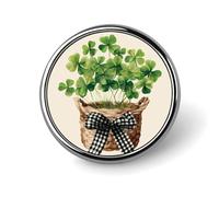Spilla rotonda con pianta di trifoglio verde in un cesto di vimini, per uomo e donna, alla moda, spilla per colletto, giacca, zaino, accessori