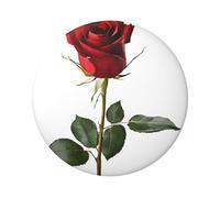 Spilla rotonda con rosa rossa: design in latta resistente con stampa su un solo lato, perfetta per regali personalizzati e decorazione di abbigliamento, Misura unica