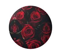 Spilla rotonda con rosa rossa e nera, design in latta resistente con stampa su un solo lato, perfetta per regali personalizzati e decorazione di abbigliamento, Misura unica