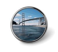 Spilla rotonda con rosa rossa in bianco e nero a forma di ponte sospeso Mackinac, per uomo e donna, accessori in lega per abiti, spilla da cravatta leggera da 1 pollice