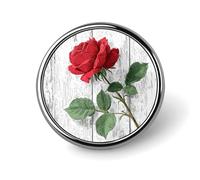 Spilla rotonda con rosa rossa su legno bianco, per uomo e donna, alla moda, per colletto, giacca, zaino, accessori