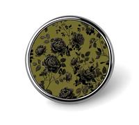 Spilla rotonda con rose nere su una spilla rotonda verde oliva per uomo donna moda distintivo collare pin vestito giacca zaino accessori