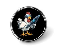 Spilla rotonda con scritta "Farm Chicken Fight Back" per colletto, ideale per abiti e cappotti.
