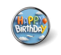 Spilla rotonda con scritta "Happy Birthday And Clouds" per uomo e donna, alla moda, spilla per colletto, giacca, zaino, accessori