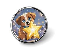 Spilla rotonda con scritta "Happy Little Dog", in metallo, personalizzata, adatta per abbigliamento, borse, cappelli, spilla stampata umoristica, accessori per feste, per uomini e donne