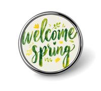 Spilla rotonda con scritta Hello Spring Fresh Green Lettering per uomo donna moda distintivo collare pin abito giacca zaino accessori