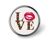 Spilla rotonda con scritta "Love" in grassetto motivo leopardato, per uomo e donna, alla moda, per colletto, giacca, zaino, accessori