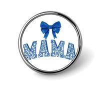 Spilla rotonda con scritta "MAMA" con fiocco blu preppy coquette per uomo donna moda distintivo collare spilla abito giacca zaino accessori